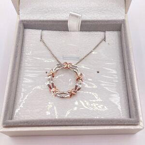 Silver and Rose Gold Mixed Metal Round Forever Pendant Necklace